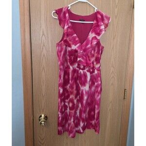 Anne Klein Silk Dress Womens Size 4 Pink Watercolor Tie Dye Sleeveless